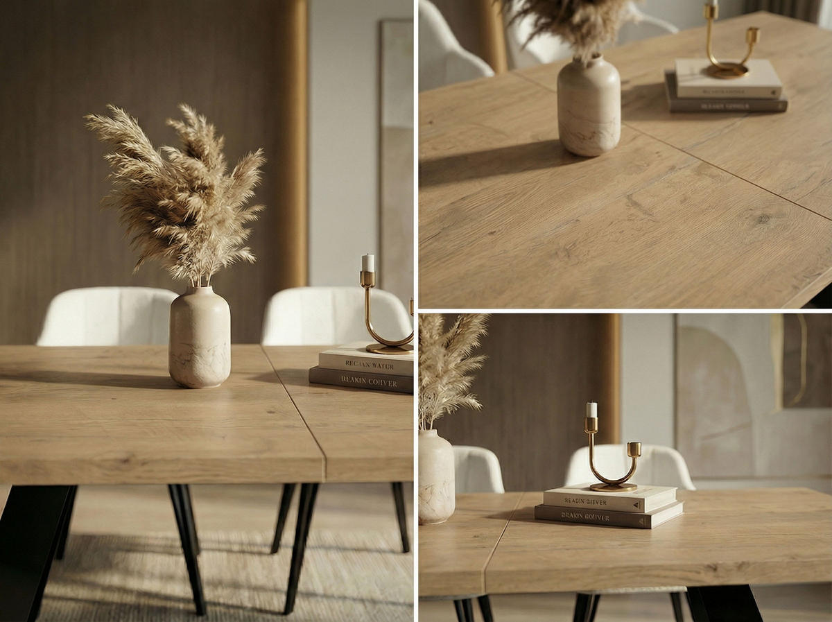 ESSTISCH Colter rechteckig ausziehbar, Lancelot Eiche 140-240/80/76 cm - Eichefarben/Schwarz, Holzwerkstoff/Metall (140/80/76cm) - WFL GROUP