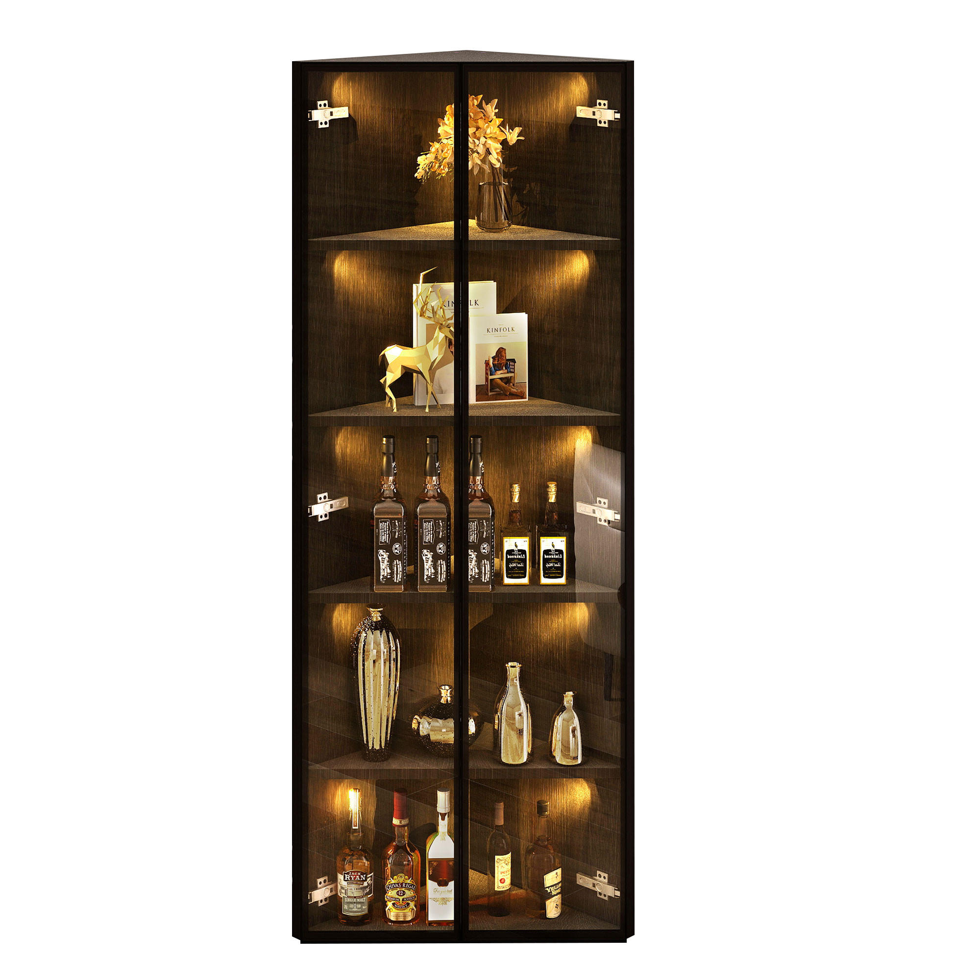 VITRINE 62cm Schwarz Glas LED Eckschrank modern - Schwarz, Holzwerkstoff (62/160/35cm) - FLIEKS