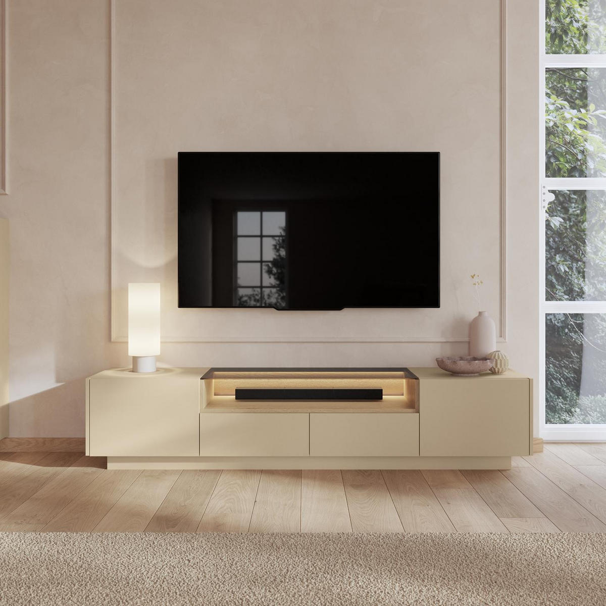 RTV-SCHRANK Kiro Braun, Lowboard mit LED - Braun, Holzwerkstoff (203/43/40cm) - Bettso