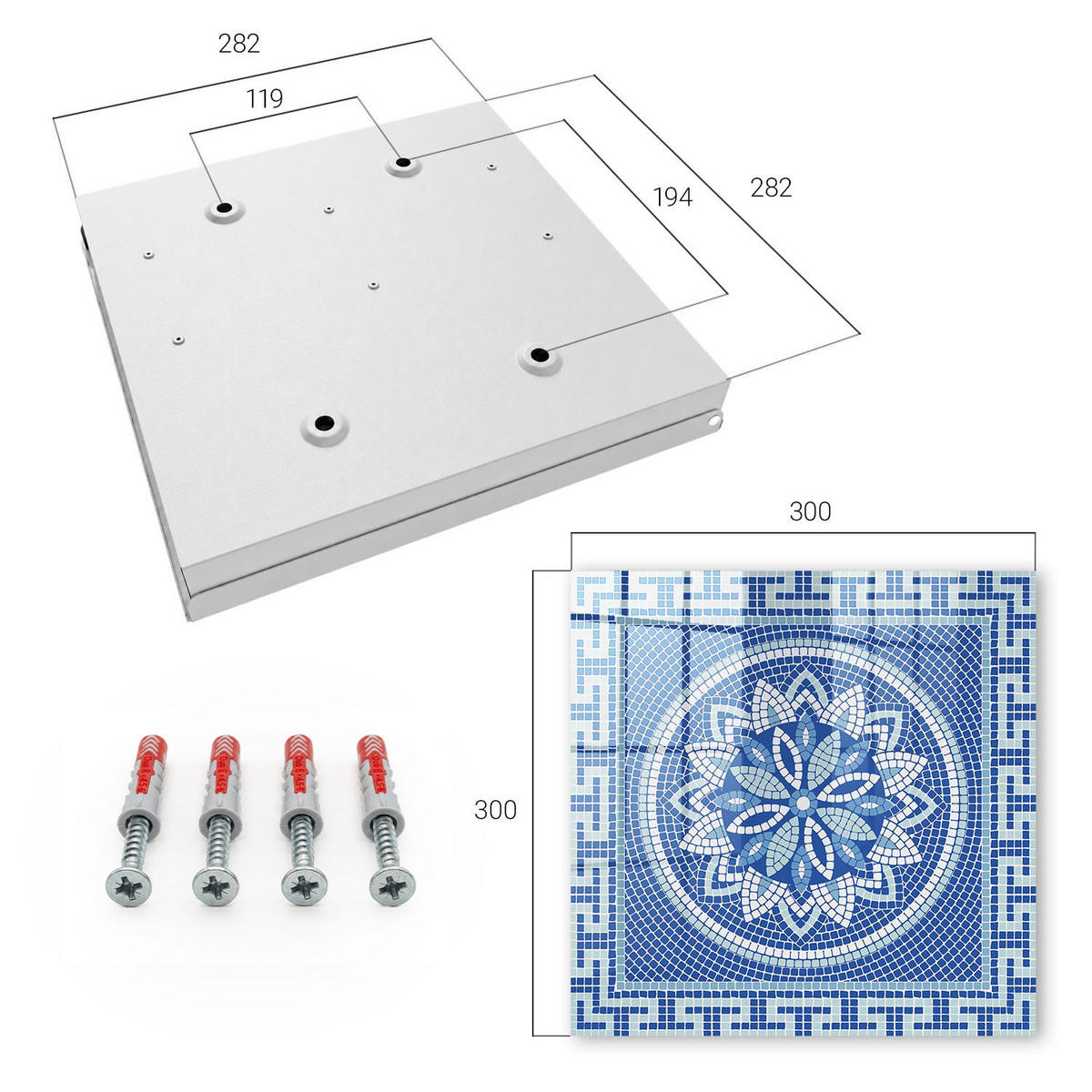 SCHLÜSSELBOX Weiß 30x30 cm – Türöffnung nach rechts - Blaues Mosaik - Blau, Metall (30/30/5cm) - TULUP