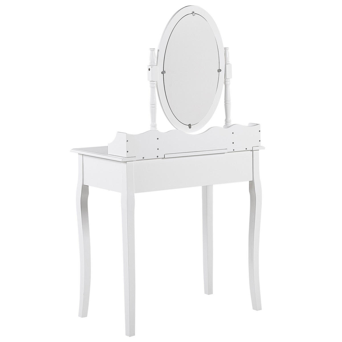 SCHMINKTISCH mi tovalem Spiegel Hocker 1 Schublade weiß Soleil - Weiß, Holzwerkstoff (80/142/40cm) - Beliani