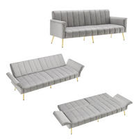SCHLAFSOFA klappbar mit Hilfsfüßen und Samtstoff - Grau, Textil (183/75/76cm)
