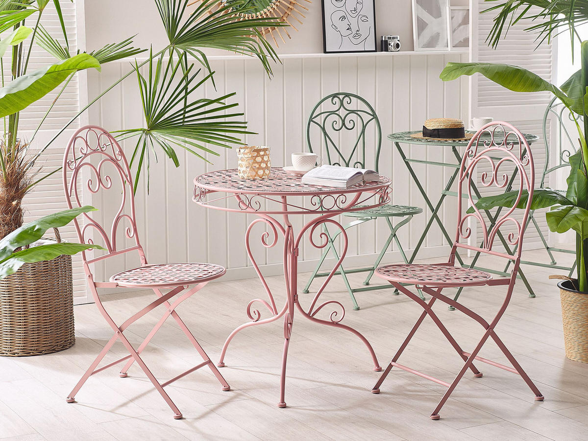 GARTENSTUHL 2er-SET Metall rosa zusammenklappbar Albinia - Pink, Metall (42/94/55cm) - Beliani