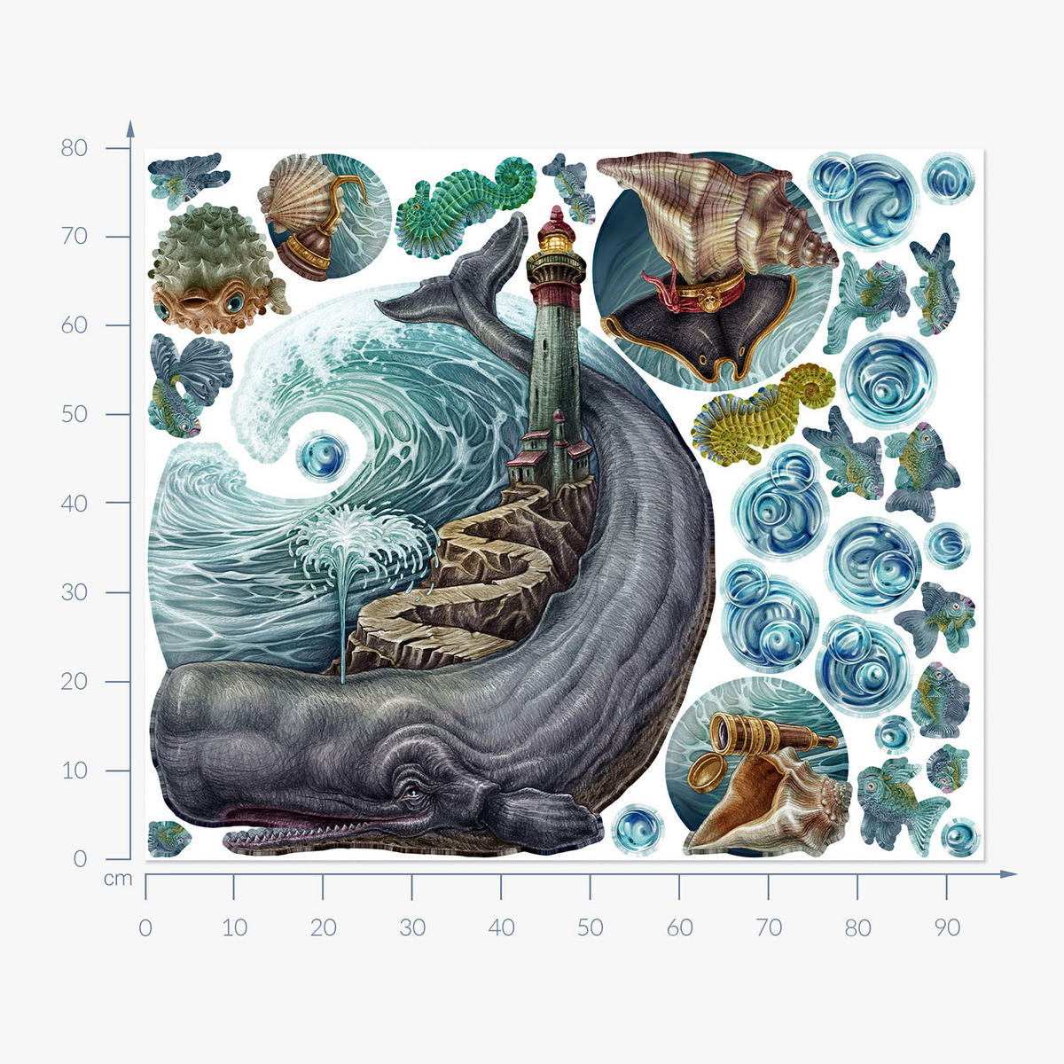 WANDAUFKLEBER 80x94cm - Zeichentricktiere - Multicolor, Kunststoff (80/94/0.1cm) - Wallfluent