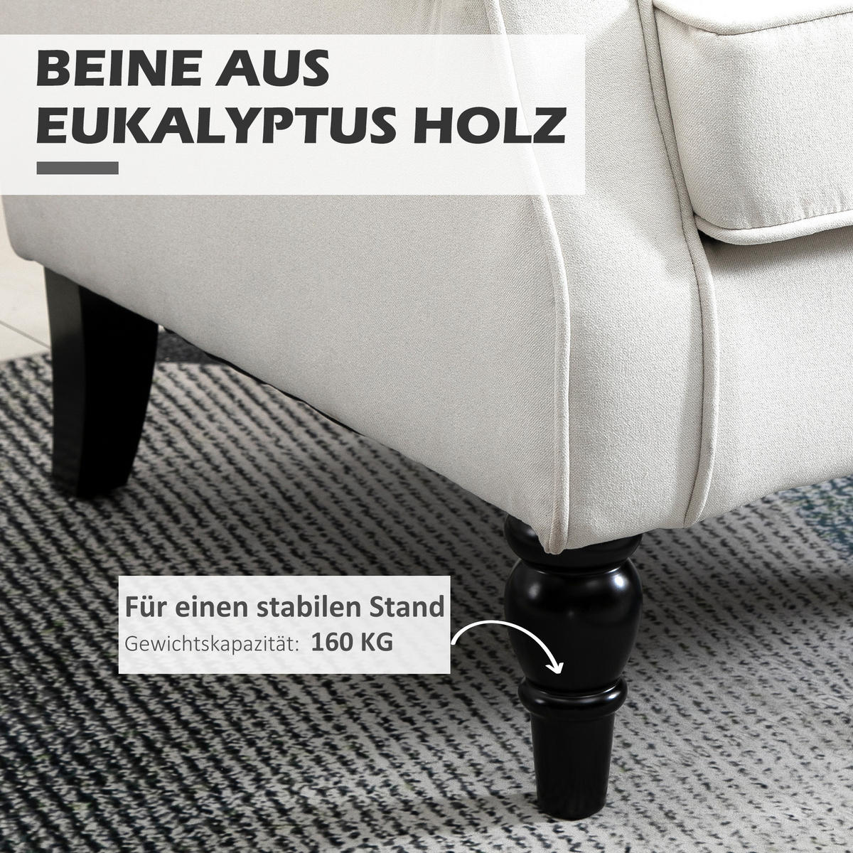 OHRENSESSEL Polyester, Holz, Cremeweiß - Creme/Schwarz, Holz/Textil (86/102/74cm) - HOMCOM