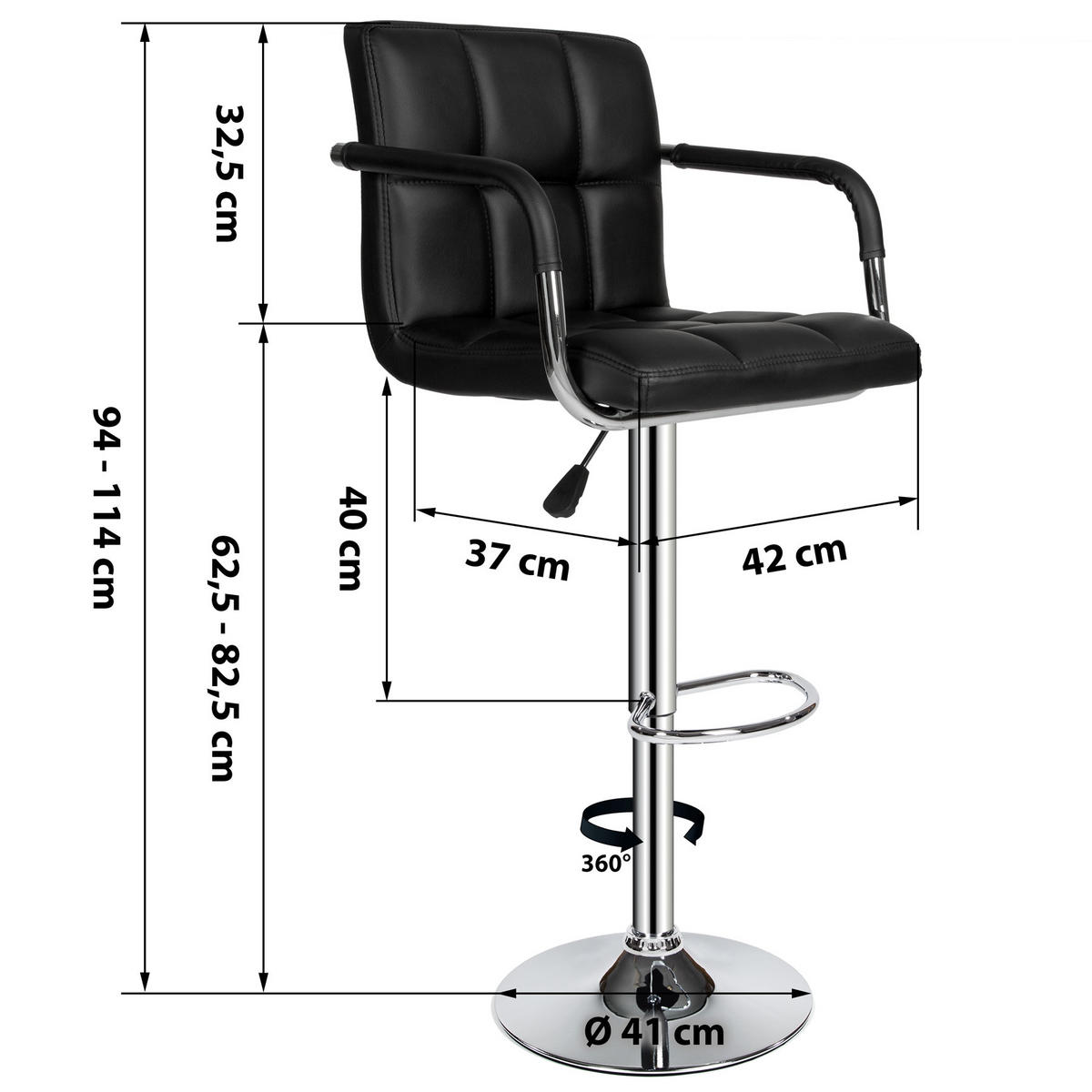 BARHOCKER 2er Set Harald,Sitzhöhe 62,5 - 82,5 cm,schwarz - Schwarz, Textil (42/114/37cm) - tectake