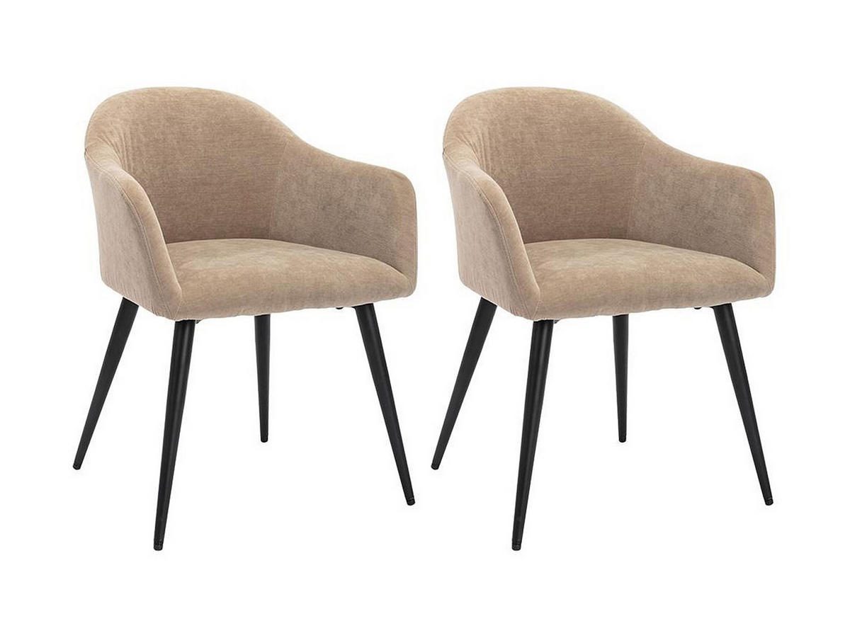 STUHL 2er-Set mit Armlehnen - Samt-Optik & Metall - Beige - BIBO - Beige, Textil (57.5/73/54cm) - Vente-Unique