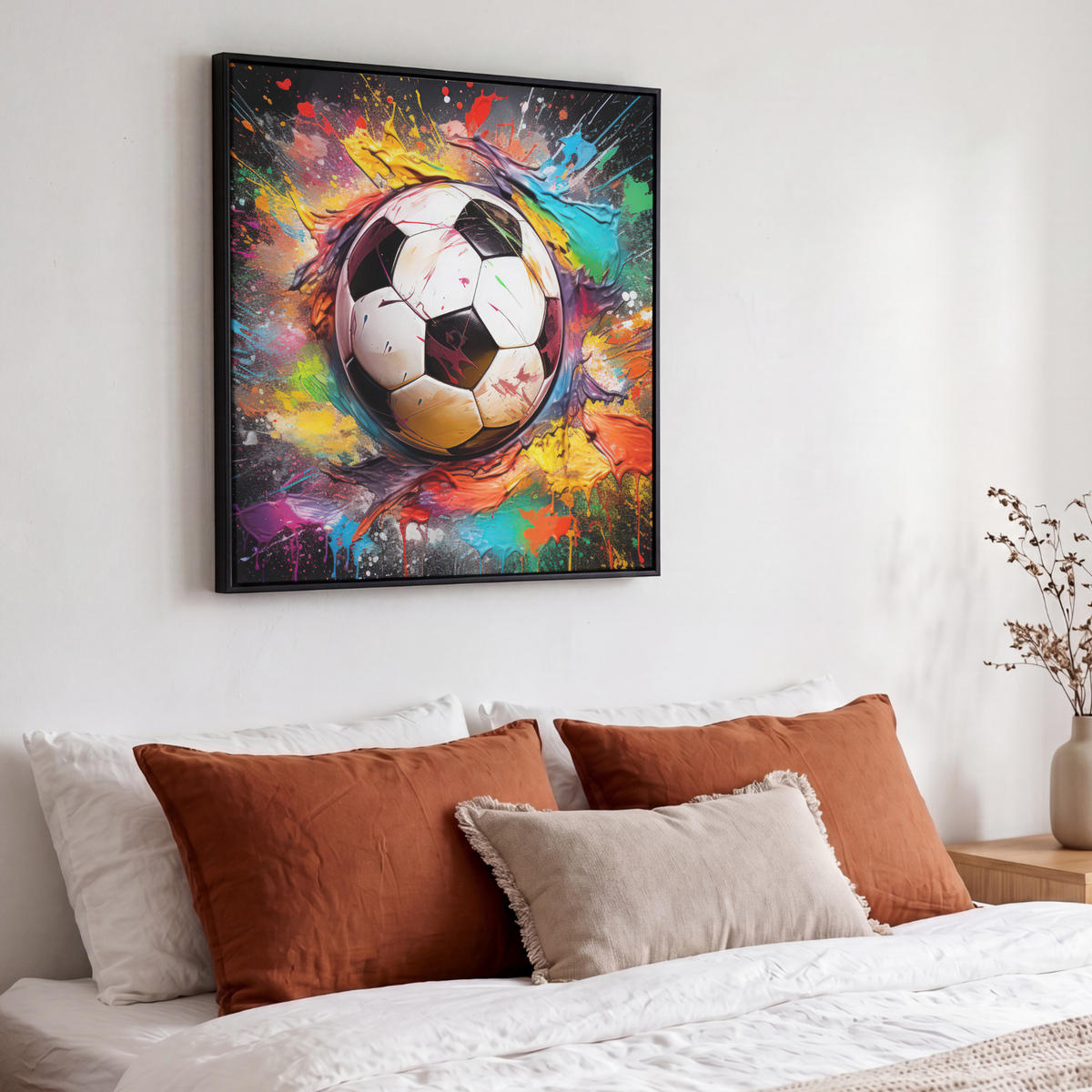 LEINWAND Bilder mit Rahmen - Fußball - Farbe - Farben - Schwarz - Weiß - 50x50 - Weiß, Textil (50/50cm) - MuchoWow