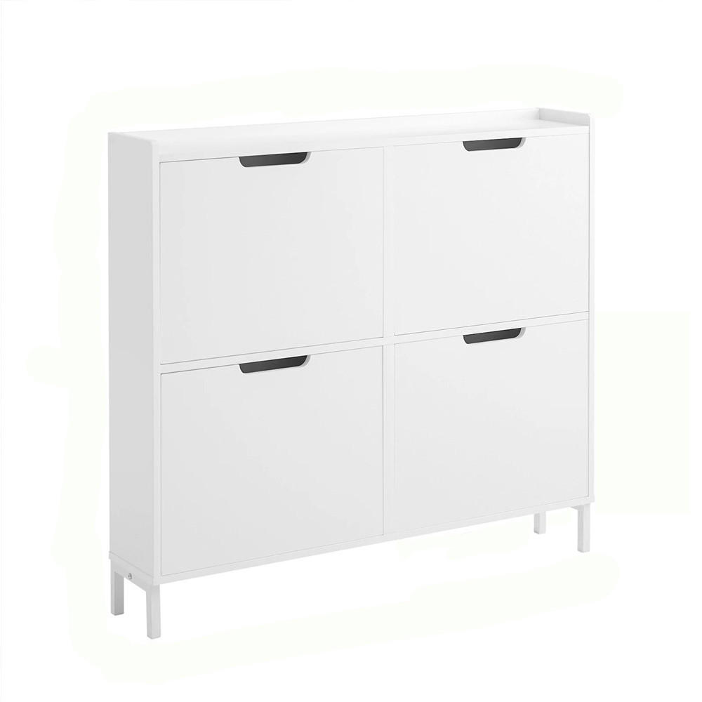 SCHUHKIPPER 4 Klappen schmal mit 8 Ablageflächen - Weiß, Metall (100/90/19cm) - Kaket