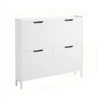 SCHUHKIPPER 4 Klappen schmal mit 8 Ablageflächen - Weiß, Metall (100/90/19cm) - Kaket