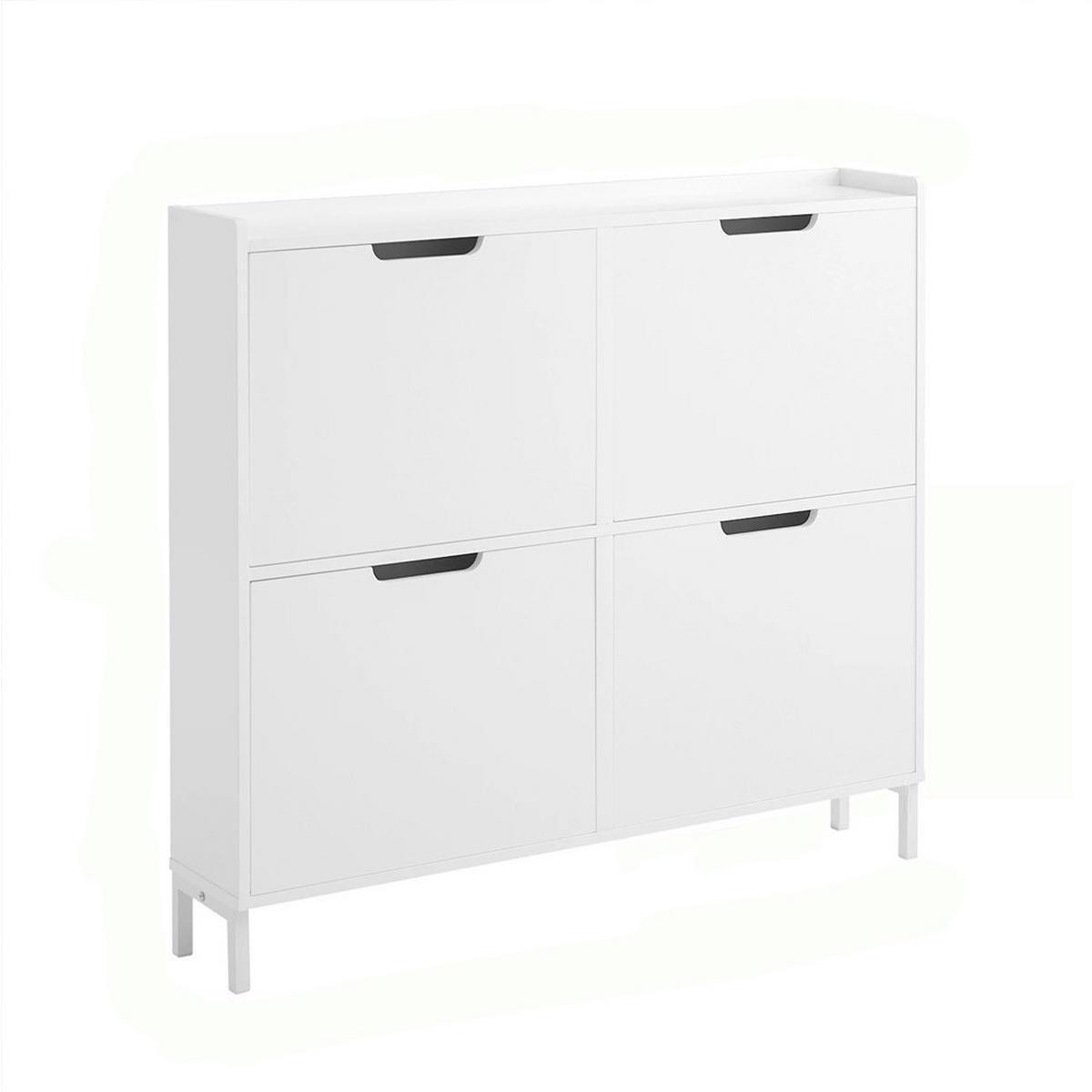 SCHUHKIPPER 4 Klappen schmal mit 8 Ablageflächen - Weiß, Metall (100/90/19cm) - Kaket