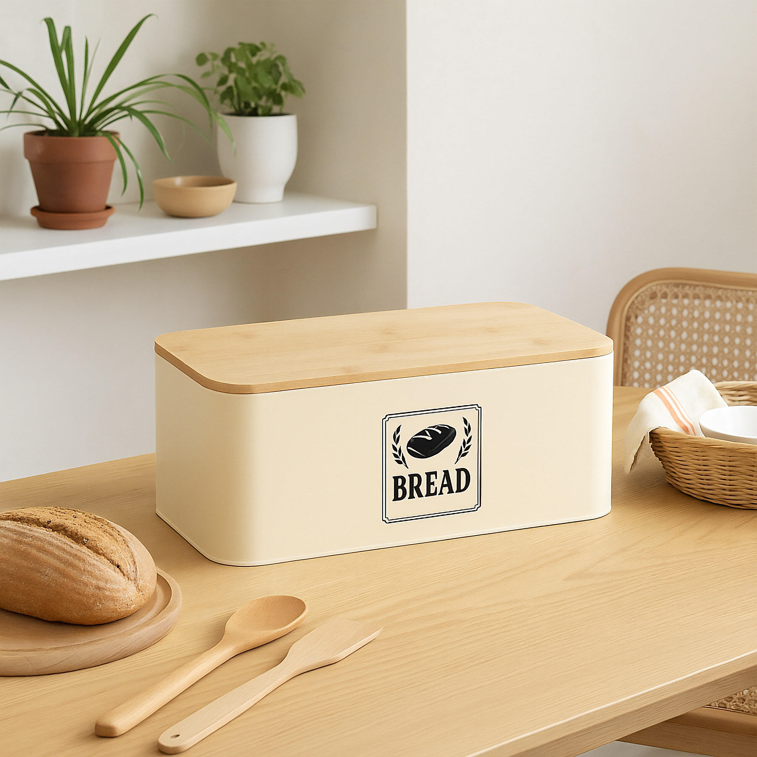 BROTKASTEN - Beige, Holz/Metall (33/13.5/19cm) - Relaxdays