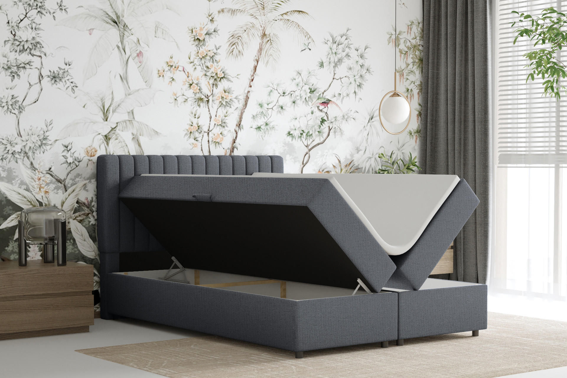 BOXBETT Everest grau 140 x 200 cm Doppelbett mit hochwertiger Bonell-Matratze und Topper - Dunkelgrau, Holz (140/200cm) - Panda Möbel