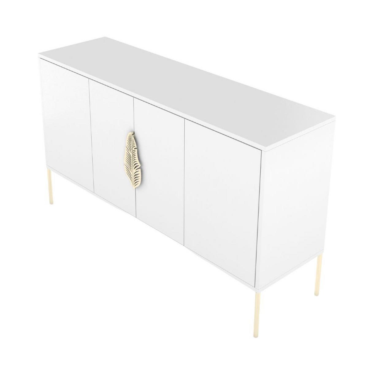 SIDEBOARD Merlin, Weiß, Goldene Details - Goldfarben/Weiß, Holzwerkstoff/Metall (138/79/40cm) - Skandica