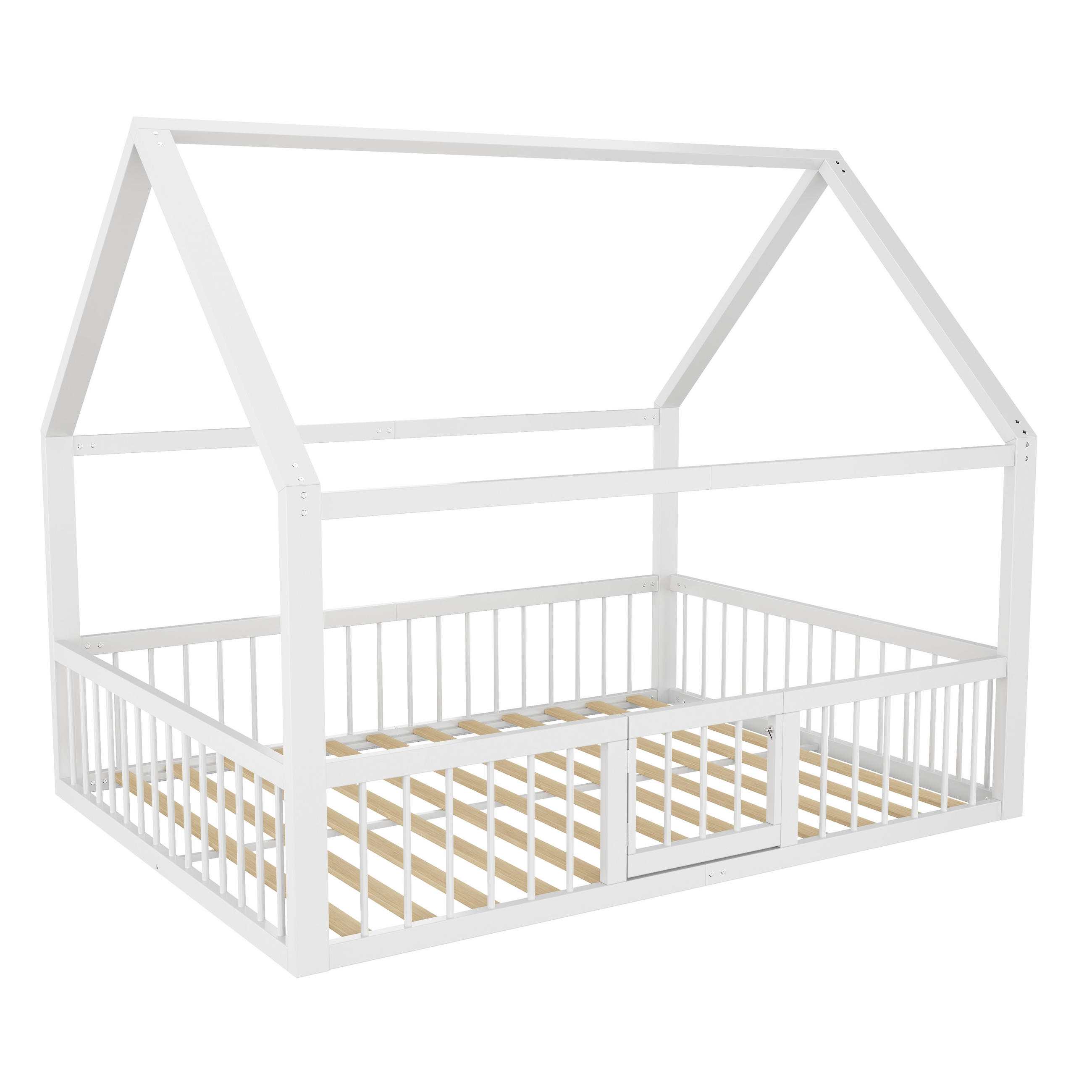 HAUSBETT 140/200 cm Weiß mit Brüstung - Weiß, Metall (140/200cm) - Oxeza