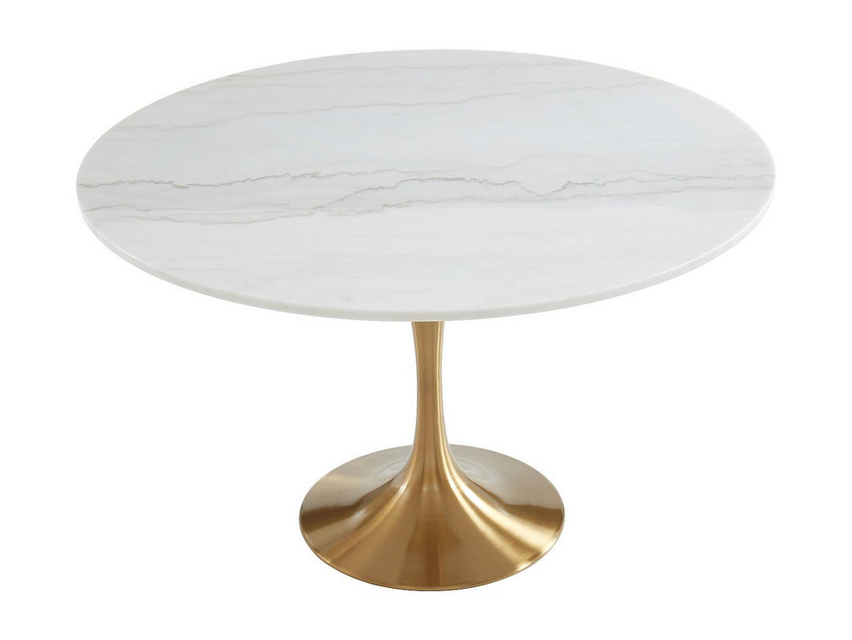 ESSTISCH rund - Marmor & Metall - Weiß & Goldfarben - NORAH - Weiß, Stein (120/120/73.5cm) - Vente-Unique