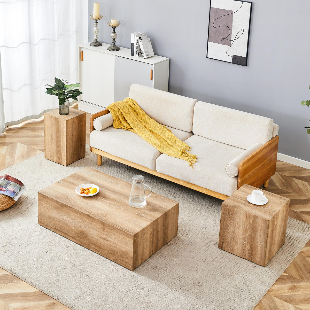 COUCHTISCH Glas MDF Marmoroptik minimalistisches Design Stabil Steinoptik 90/50/30 cm - Naturfarben, Holzwerkstoff (90/50/30cm) - EVRYAE