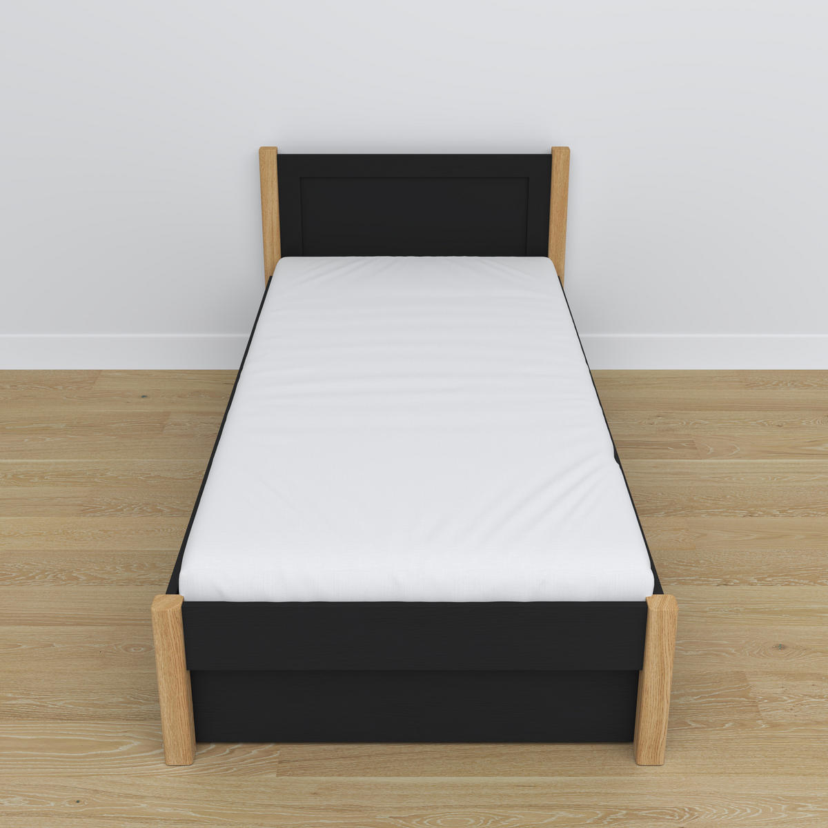 BETT mit Schublade N02 Schwarz / Eiche Natur 90/190 - Schwarz/Eiche Artisan, Naturmaterialien/Holz (90/190cm) - N-Wood