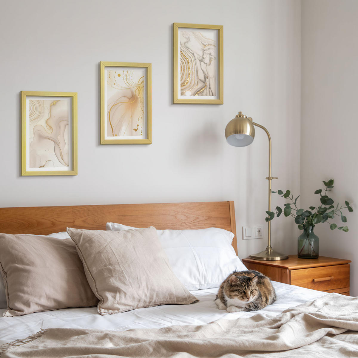 WANDBILDER 3er Set - 20x30 cm Goldrahmen - Subtile abstrakte Muster - Goldfarben, Kunststoff (20/30cm) - ArtPrintCave