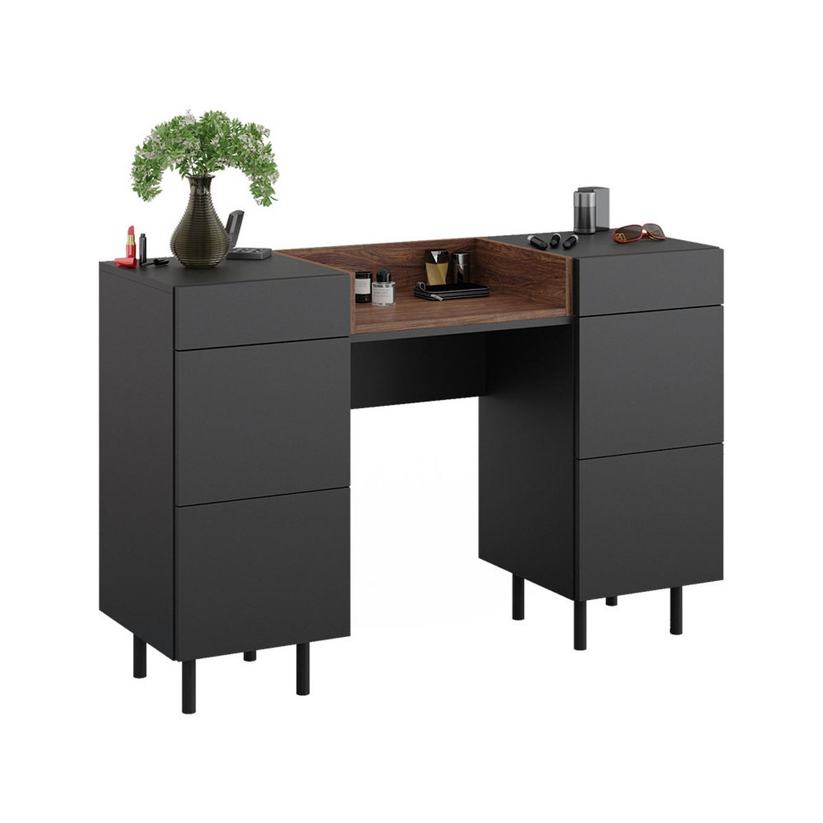 KONSOLENTISCH Anika Anthrazit 120 cm mit 6 Schubladen - Anthrazit/Walnussfarben, Holzwerkstoff (40/120/80cm) - Vicco