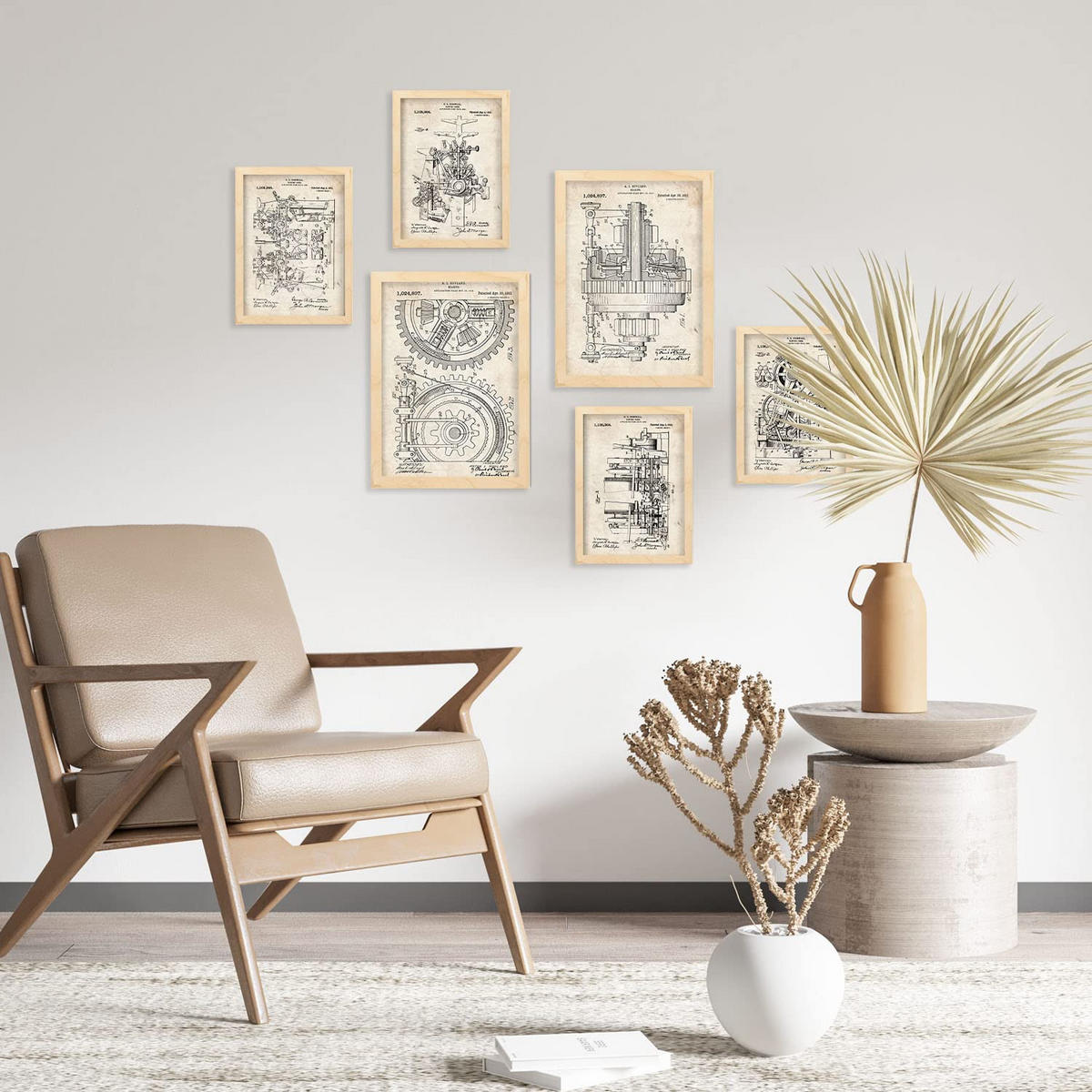 POSTER Set Mit 6 Plakaten Mit Maschinen Patenten Im Vintage Stil A3 & A4 Weißer Rahmen - Weiß, Papier (29/3cm) - Nacnic