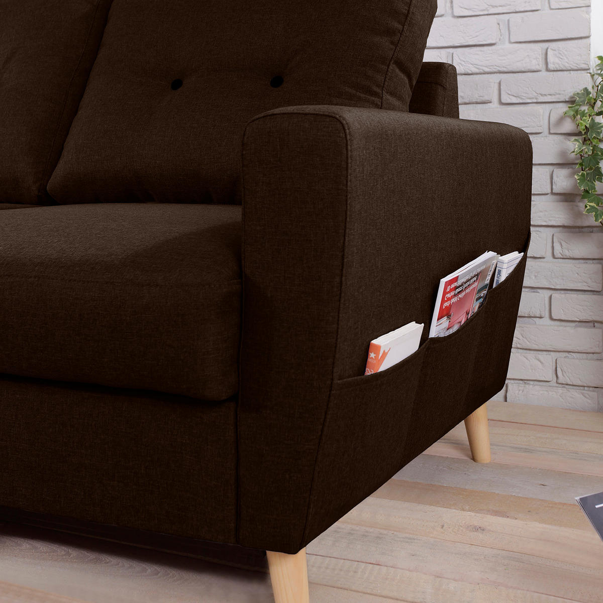 ECKSOFA mit Ottomane - Webstoff - Hellbraun/Dunkelbraun, Holz/Textil (230/200cm) - home24