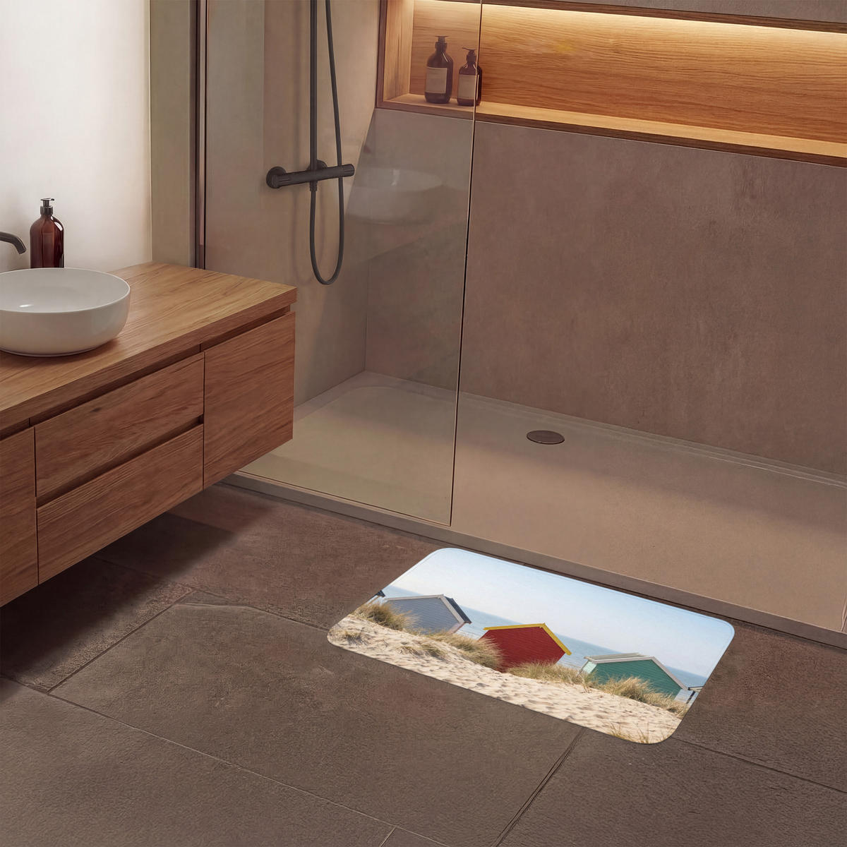 KOUPELNOVÁ PŘEDLOŽKA Pláž - Chaty - Barevné - Duny 80x50 cm - různobarevná, textil/plast (80/50cm) - OnlyWow