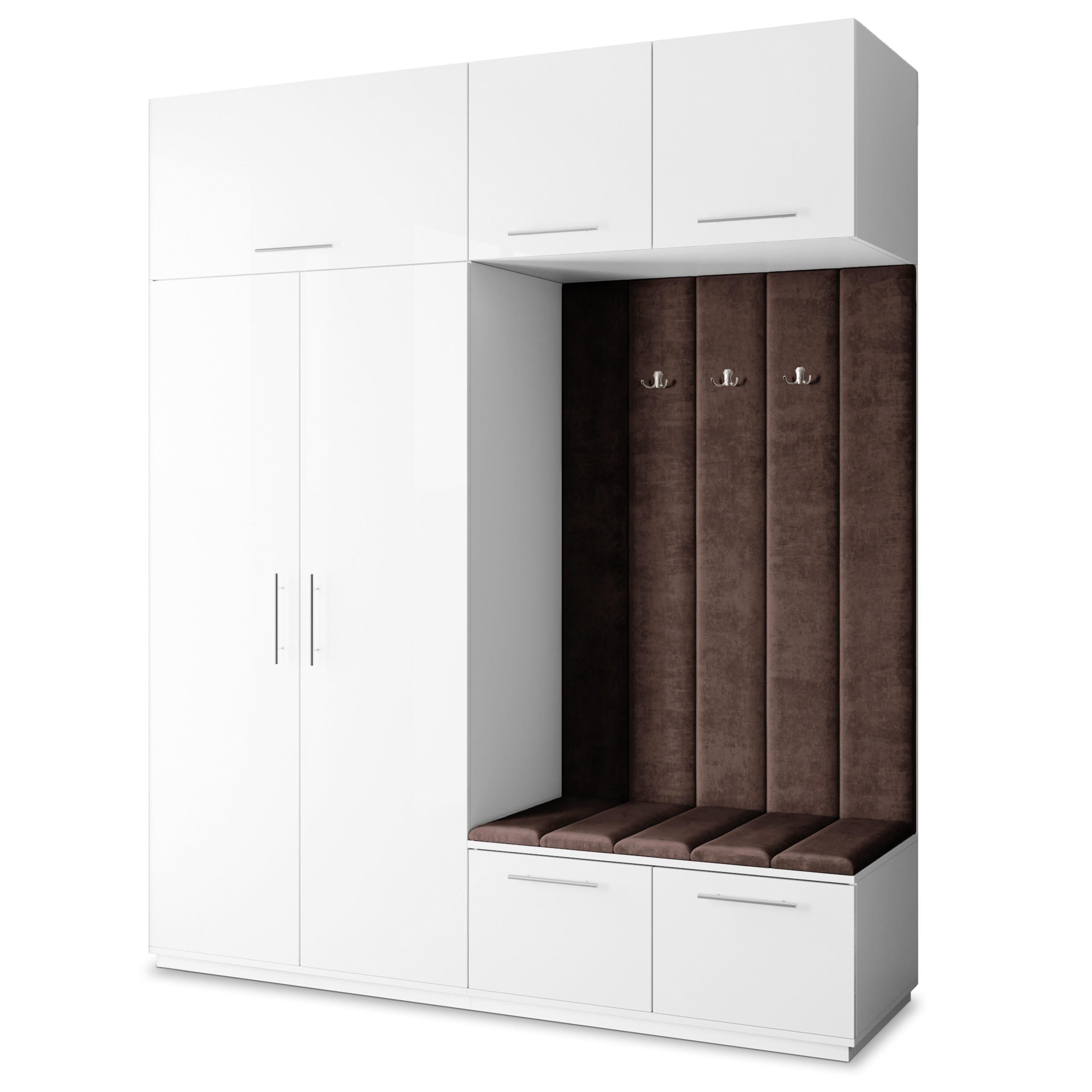 GARDEROBENSCHRANK REMA 200/240/60 cm Modern Garderobe-Set Weiß - Weiß/Braun, Holzwerkstoff (200/240/60cm) - MASSENO