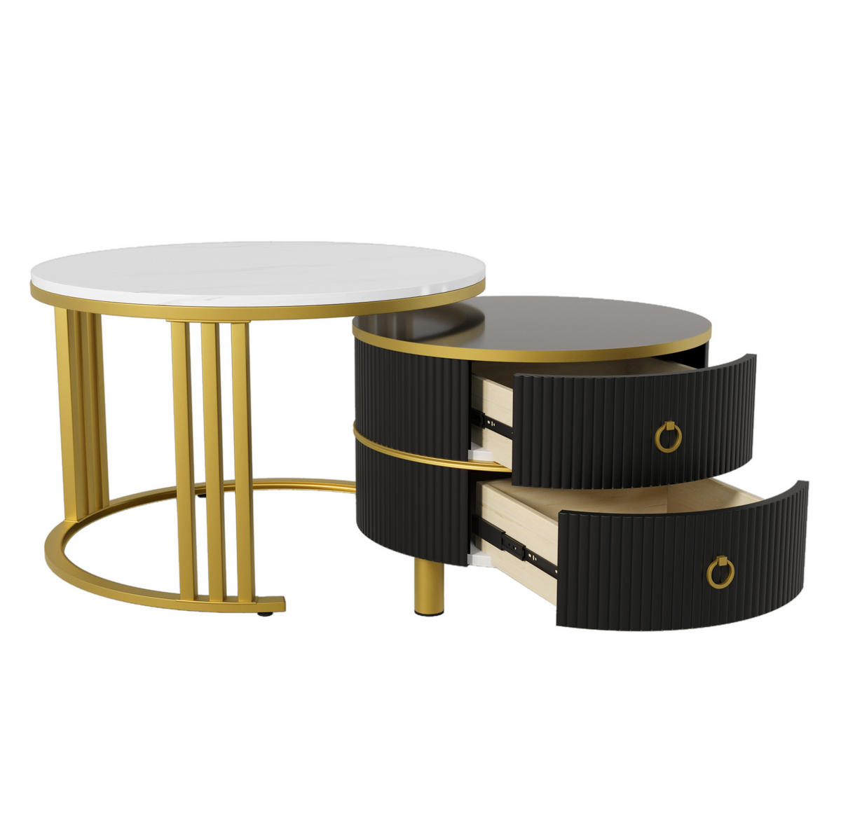 COUCHTISCH-SET 70/70/46 + 50/50/40 cm in Schwarz mit Schubladen - Schwarz, Holzwerkstoff (70/70/46cm) - Flora Grace
