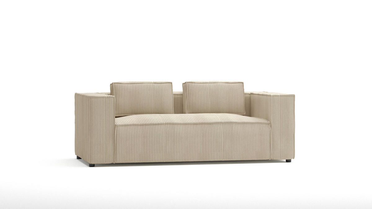 2-SITZER-SOFA Nova Beige Cord - Beige/Schwarz, Holz/Kunststoff (196/64/92cm) - S-Style Möbel