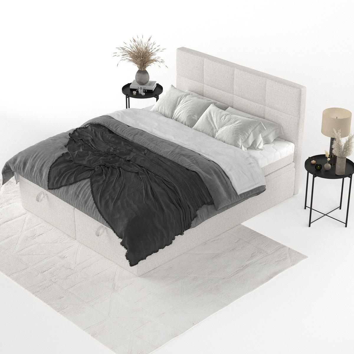 BOXBETT Tessa 200/200 cm Hellbeige im Riva Stoff - Sandfarben/Schwarz, Holz/Holzwerkstoff (200/200cm) - AltaBeds