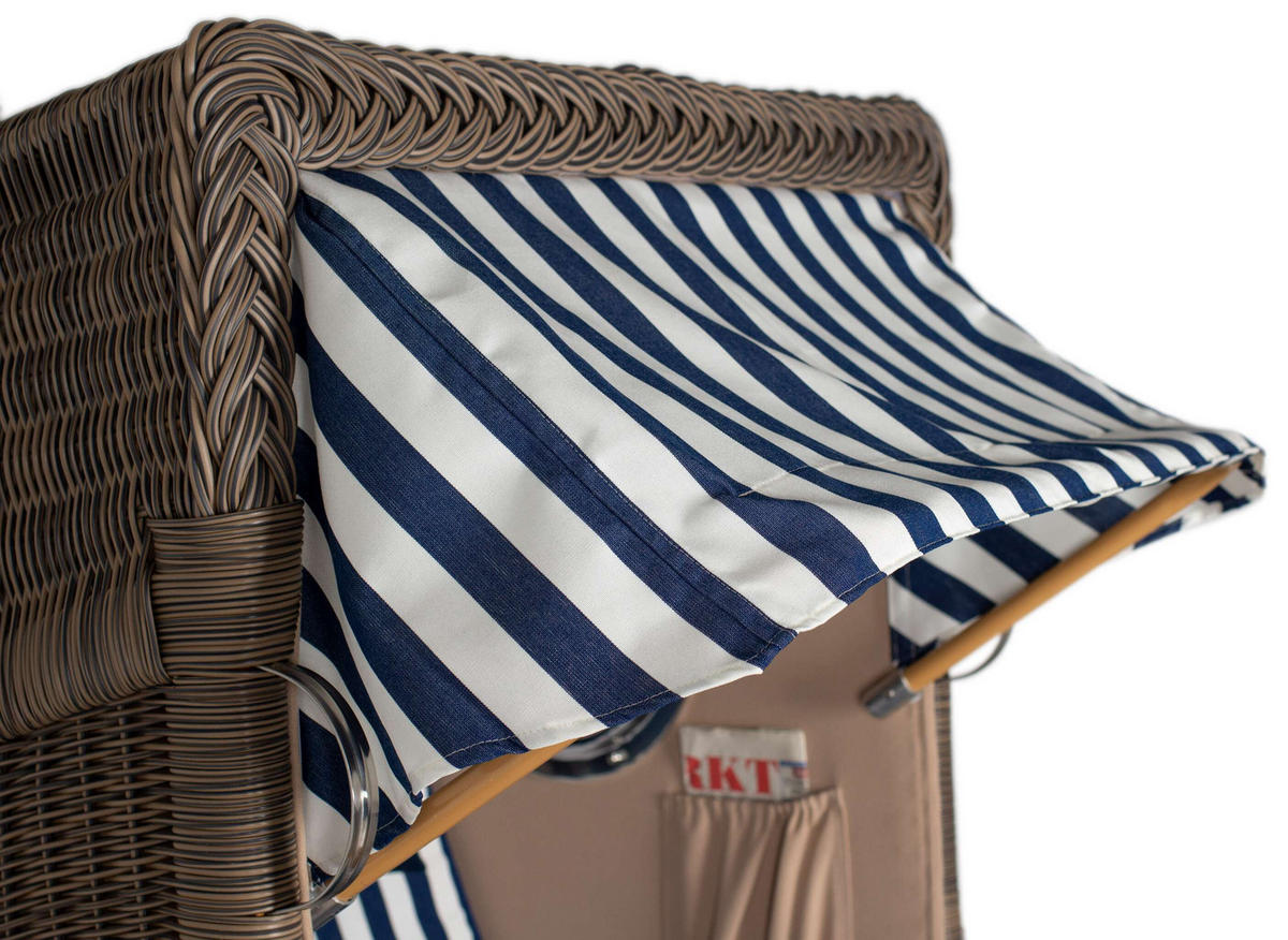 STRANDKORB Düne Single Teak 1-Sitzer - Blau/Braun, Holz/Textil (96/165/80cm) - Mr. Deko