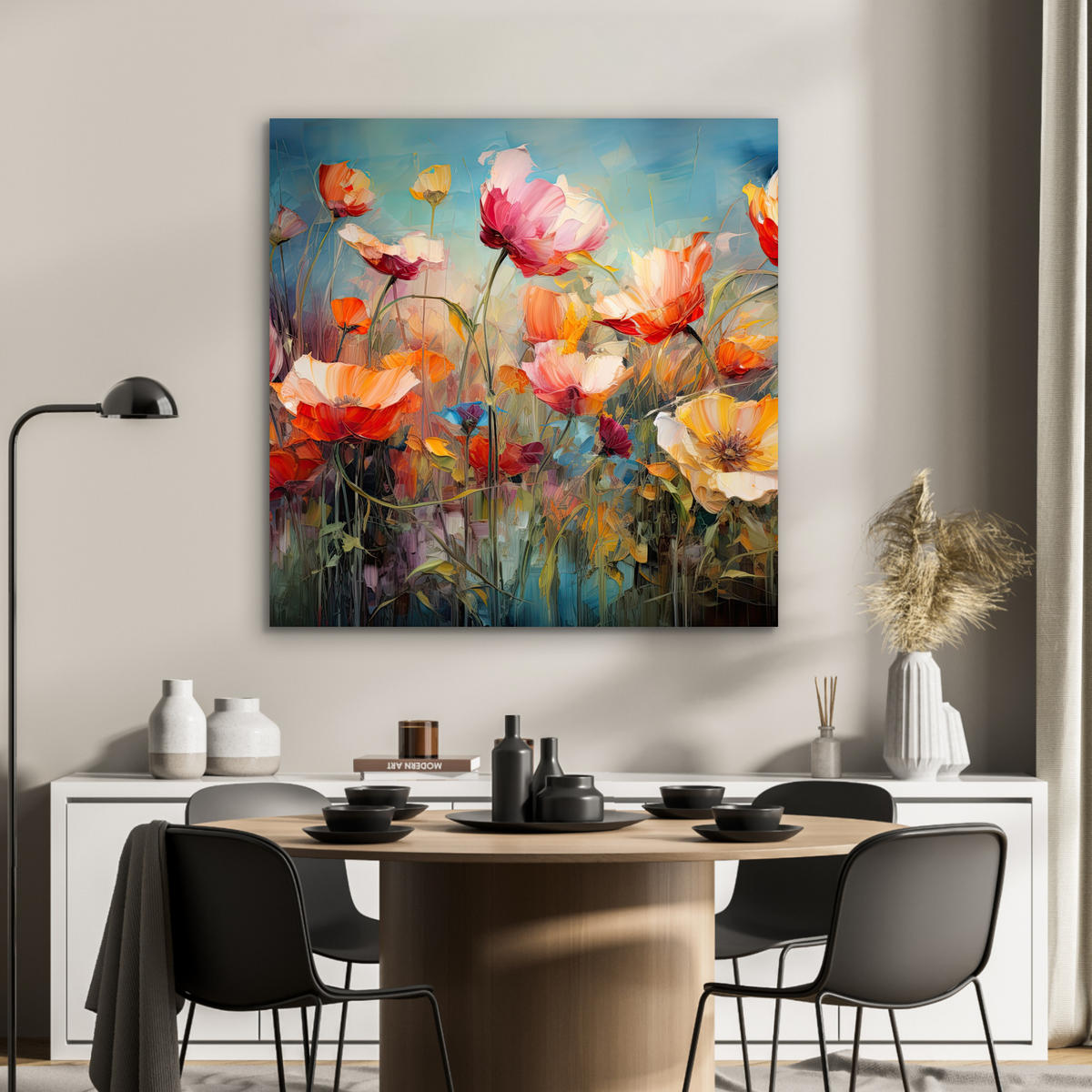 METALLBILD Blumen - Aquarell - Kunst - Botanisch - Natur 90x90 cm - Orange, Metall (90/90cm) - MuchoWow