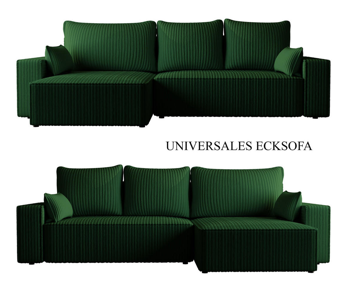 ECKSOFA Tobi mit Bettkasten und Schlaffunktion, L-Form/XL-Form, Cordstoff, Universal - Waldgrün, Holzwerkstoff (276/145cm) - 4ALL HOME