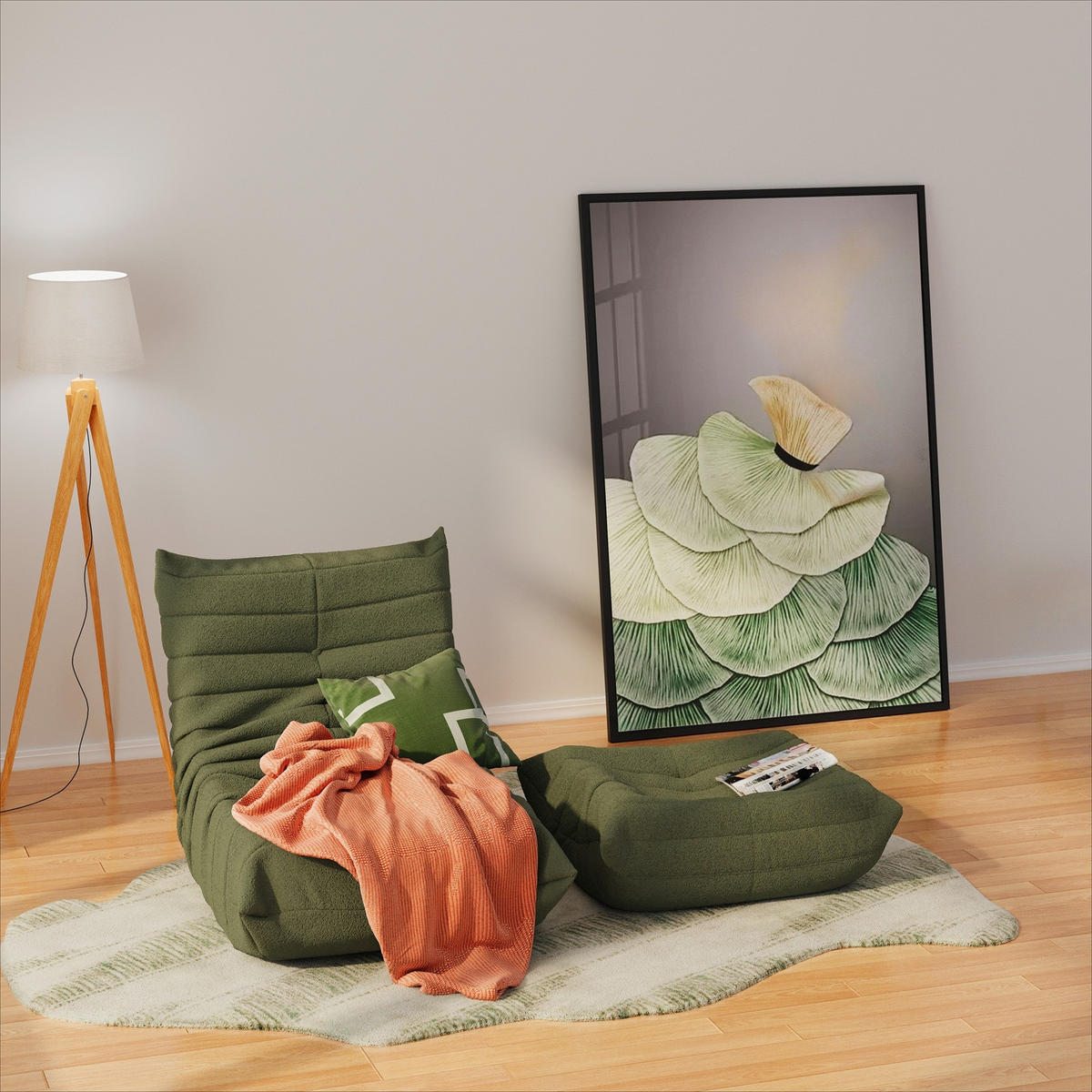SITZSACK mit Fußstütze in Grün Indoor-Relaxsessel mit Hochelastischer Schwamm, Leicht zu bewegen - Grün, Textil (85/79/114cm) - STILVORA
