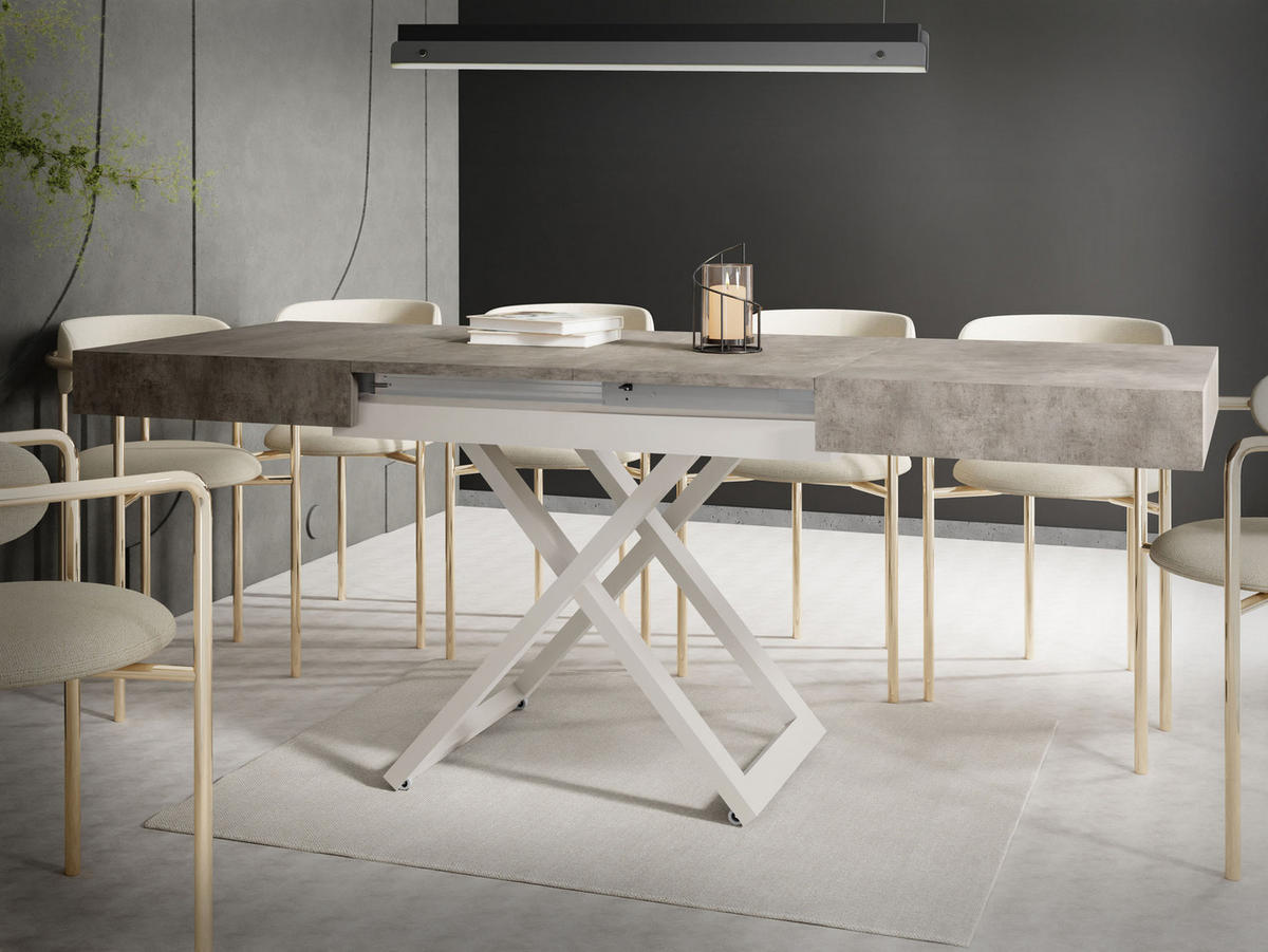 COUCHTISCH Cavetta U höhenverstellbar ausziehbar, Dunkelgrauer Chicago Beton 120-200/80/27-76 cm - Kaschmir/Dunkelgrau, Holzwerkstoff/Metall (80/120/76cm) - WFL GROUP