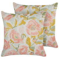 DEKOKISSEN 2er-Set Rosa 45/45 cm Zahriye - Blau/Pink, Textil (45/45cm) - Beliani