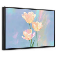 LEINWAND Bilder mit Rahmen - Tulpen - Rosa Akzente - Blau - 60x40 - Pastellblau, Textil (60/40cm) - MuchoWow