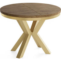 ESSTISCH Clara Gold runder ausziehbarer, Lefkas Eiche 100-180/100/76 cm - Alteiche/Goldfarben, Holzwerkstoff/Metall (100/100/76cm) - WFL GROUP