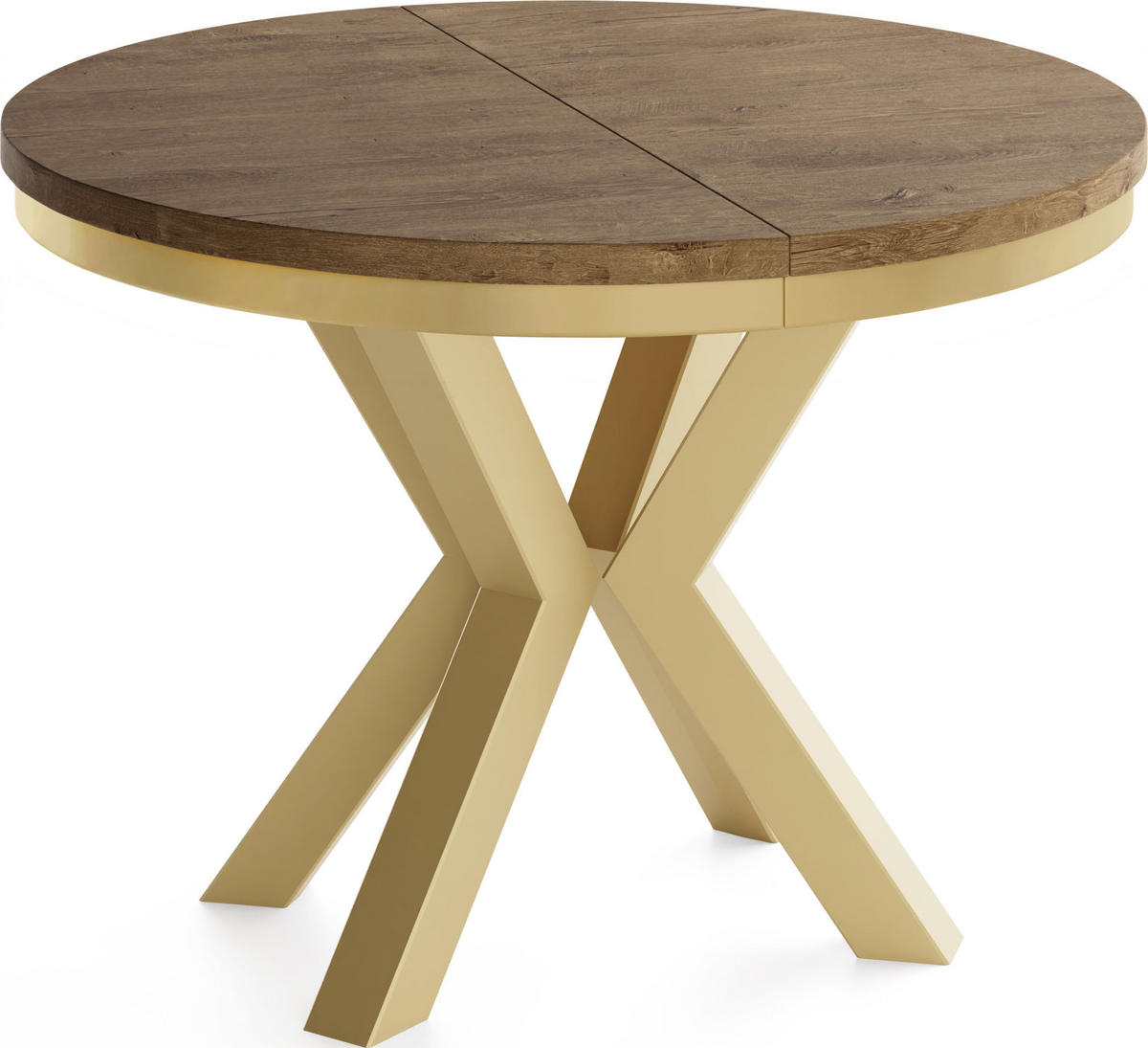 ESSTISCH Clara Gold runder ausziehbarer, Lefkas Eiche 100-180/100/76 cm - Alteiche/Goldfarben, Holzwerkstoff/Metall (100/100/76cm) - WFL GROUP