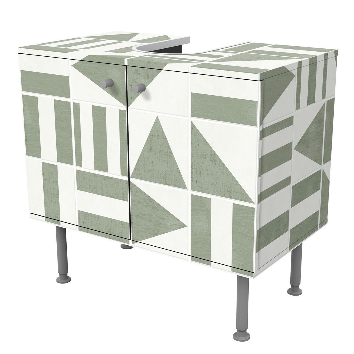 WASCHBECKENUNTERSCHRANK Fliesen mit geometrischen Formen Grün Shabby 60/55/35 cm - Grün, Holzwerkstoff (60/55/35cm) - Bilderwelten