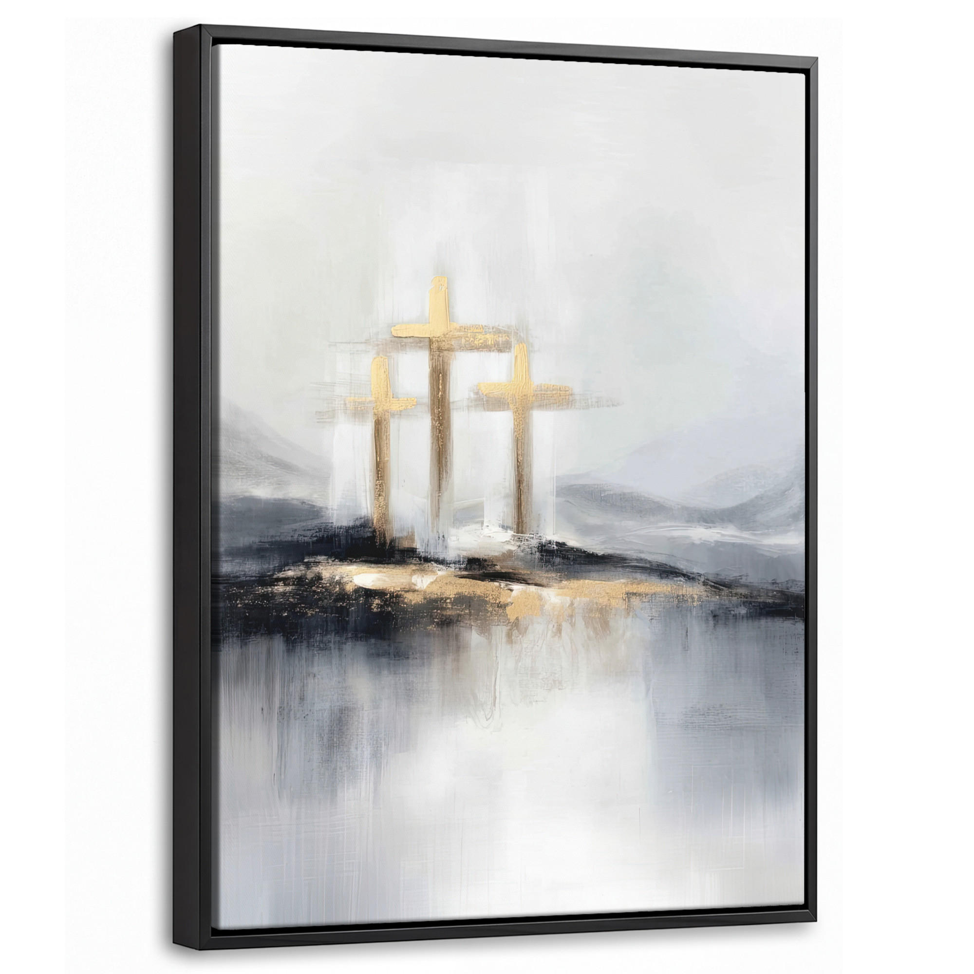 LEINWAND Bilder mit Rahmen - Abstrakt - Malerei - Christentum - Kreuz - 30x40 - Weiß, Textil (30/40cm) - MuchoWow
