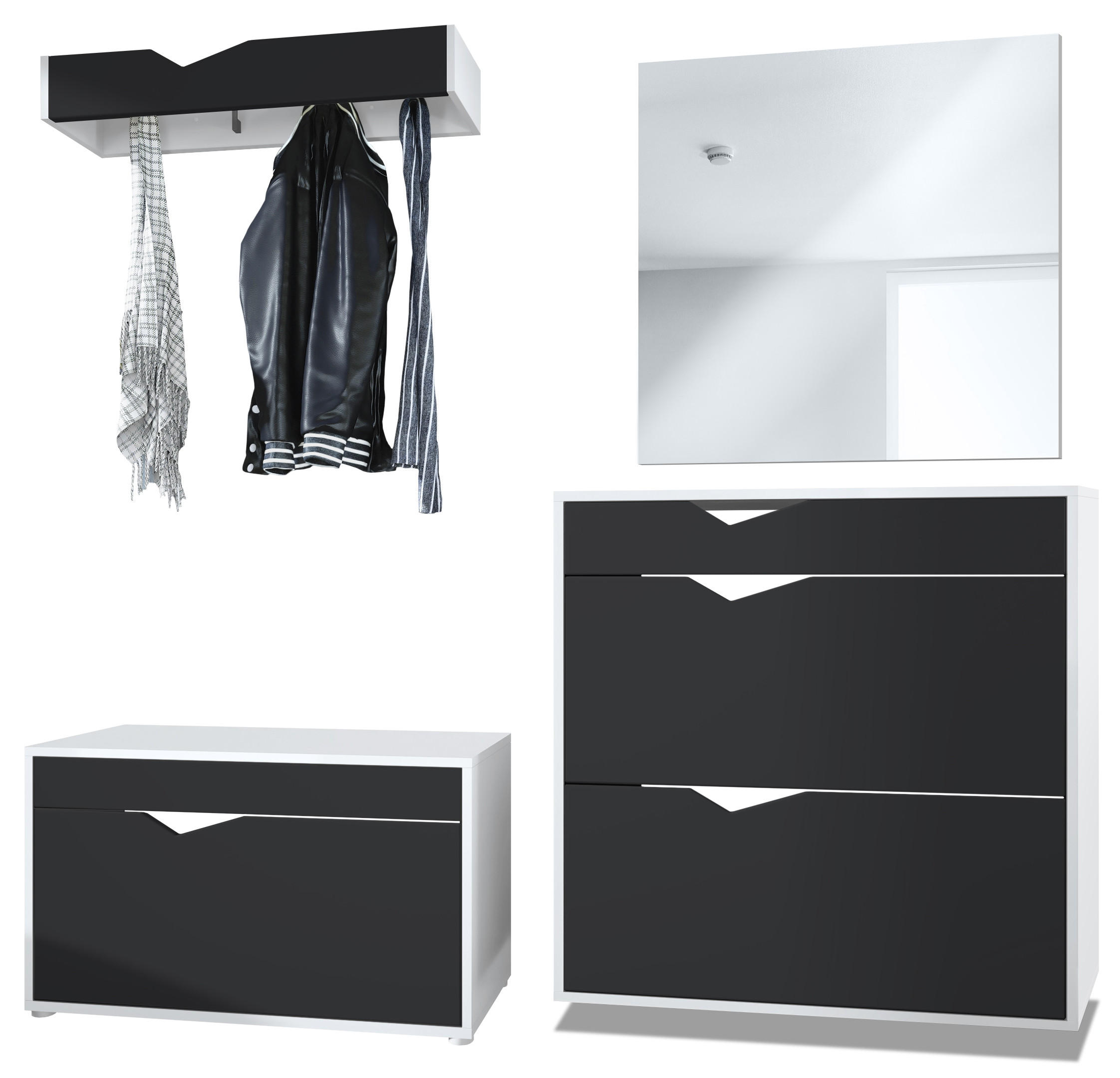 GARDEROBE Kolmio Fronten in Schwarz matt - Schwarz, Holzwerkstoff (190/185/33cm) - Vladon