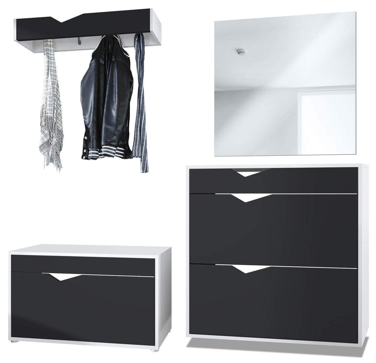 GARDEROBE Kolmio Fronten in Schwarz matt - Schwarz, Holzwerkstoff (190/185/33cm) - Vladon