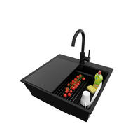 GRANITSPÜLE Oslo Max, 2-er set Alles Schwarz 58/53 cm 1 Becken + Küchenarmatur 32/20 cm + Ablauf-Set + Küchenzubehörset ab 60er Unterschrank - Schwarz, Kunststoff (58/20/53cm) - Primagran