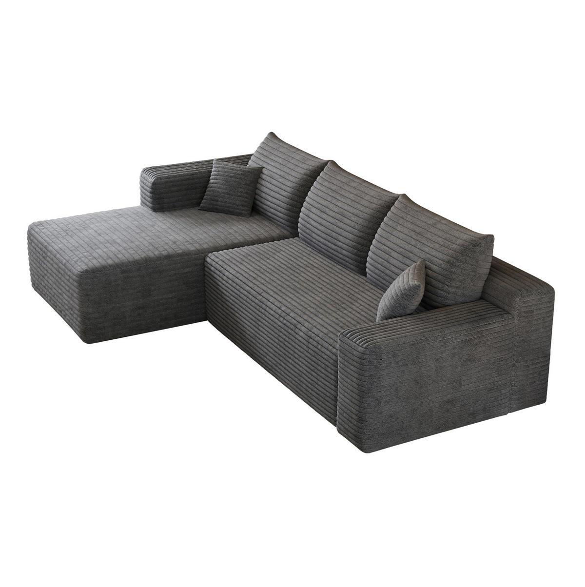 ECKSOFA 241 cm aus Stoff mit weichem Cordbezug und Chaise Lounge Dunkelgrau - Dunkelgrau, Textil (151/241cm) - Modenvie