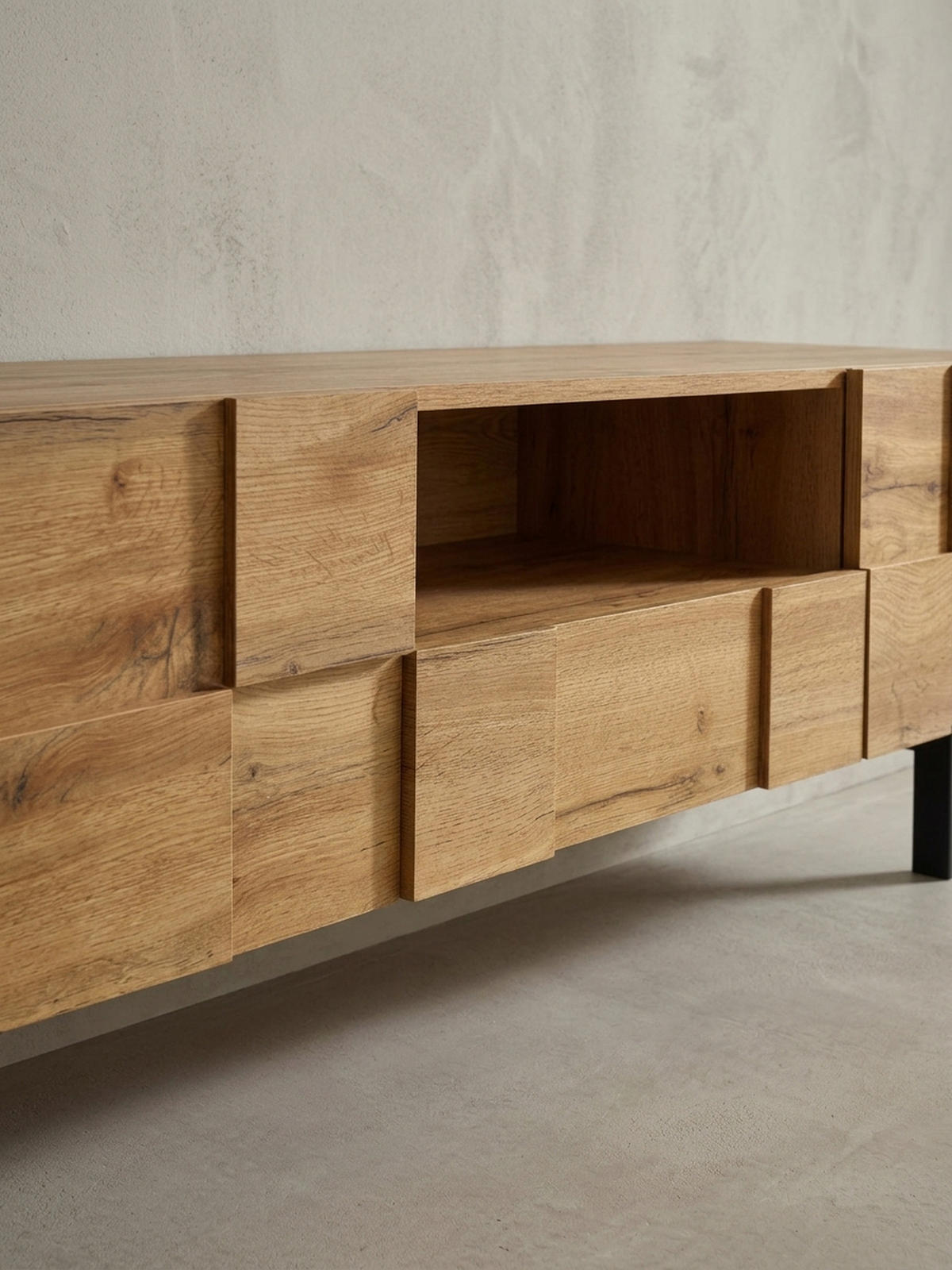 LOWBOARD Eiche-Dekor Modern Stil mit Kachelmuster für Konsolen und DVDs - Schwarz/Braun, Holz/Metall (160/46/43cm) - KADIMA DESIGN