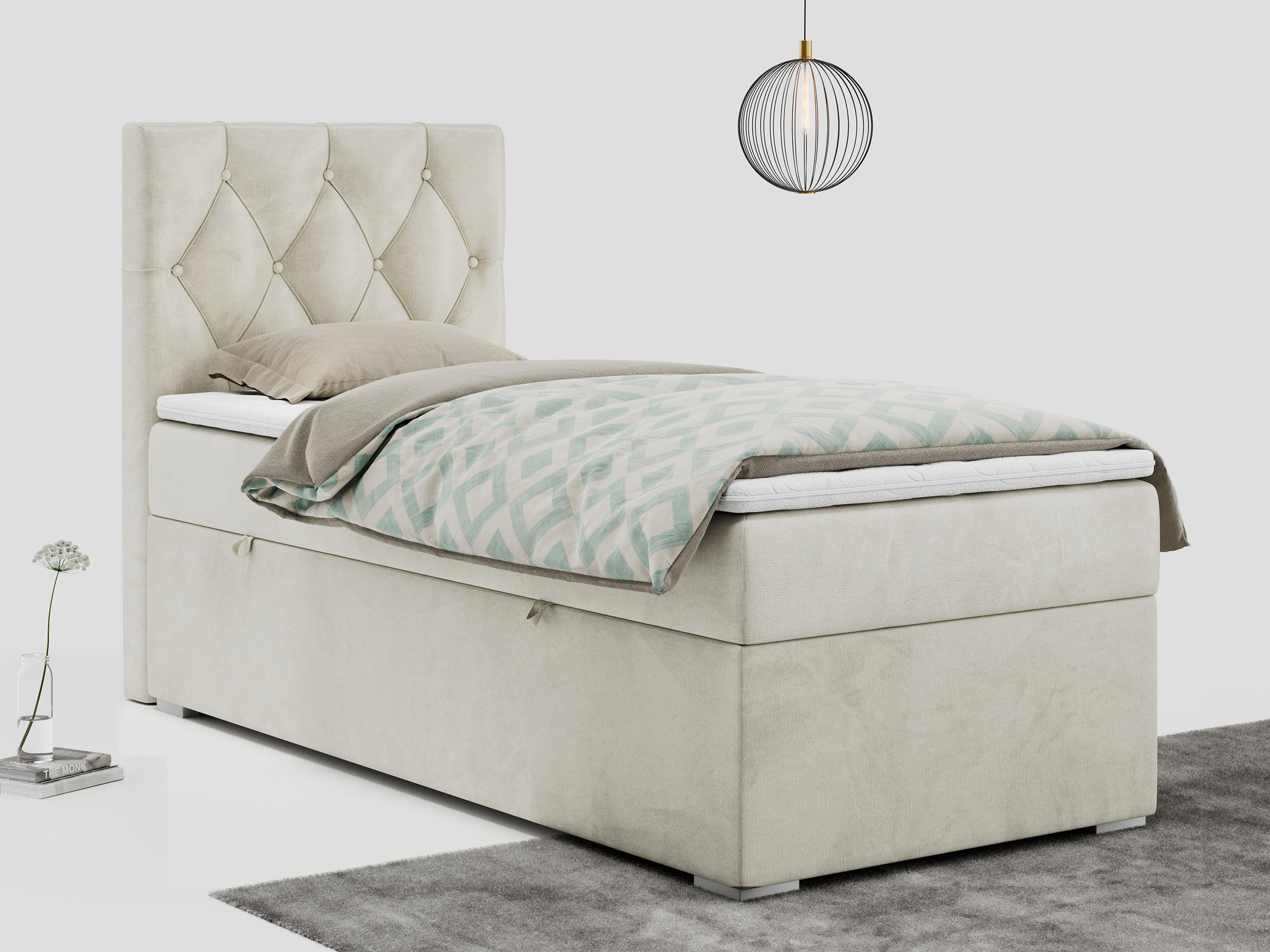BOXBETT ALDA 90/200 Beige Velvet - H4 - Links Seite - Beige, Holz/Textil (90/200cm) - MKS