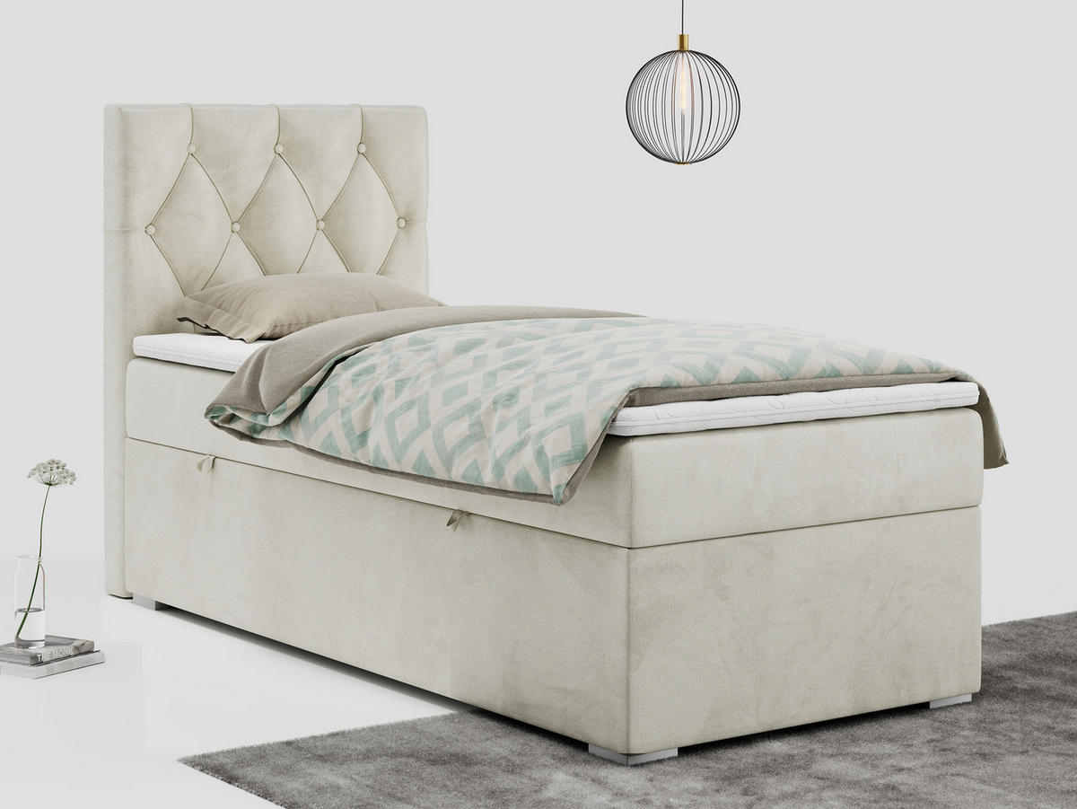 BOXBETT ALDA 90/200 Beige Velvet - H3 - Links Seite - Beige, Holz/Textil (90/200cm) - MKS