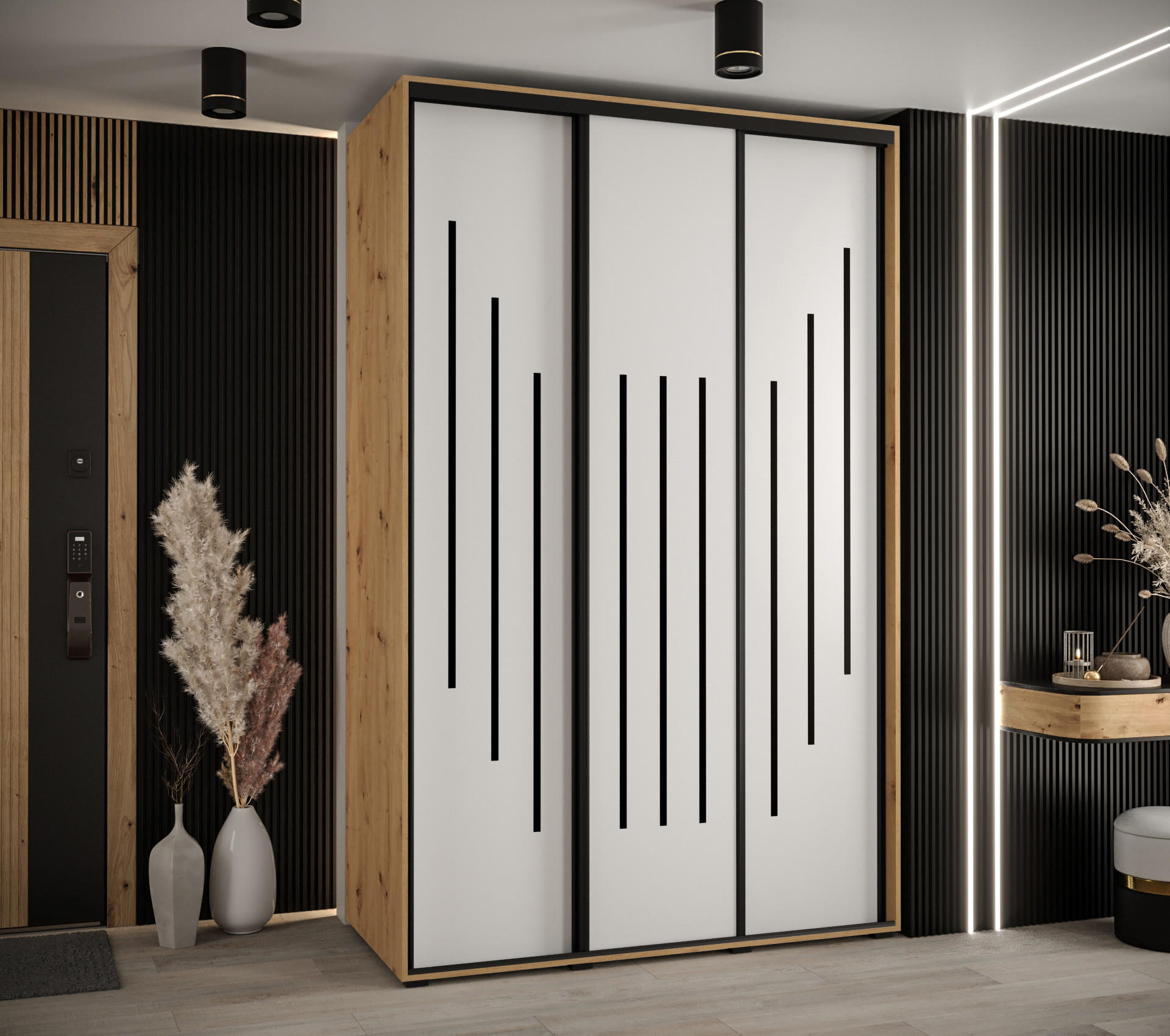 SCHWEBETÜRENSCHRANK 235,2/160/45 3-türig - Schwarz/Weiß, Holz/Metall (160/235/45cm) - Abiks Möbel